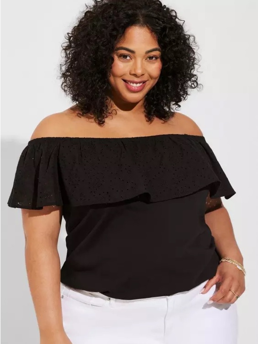 Torrid Vintage Cotton Jersey Off The Shoulder Eyelet Banded Bottom Top- size 2